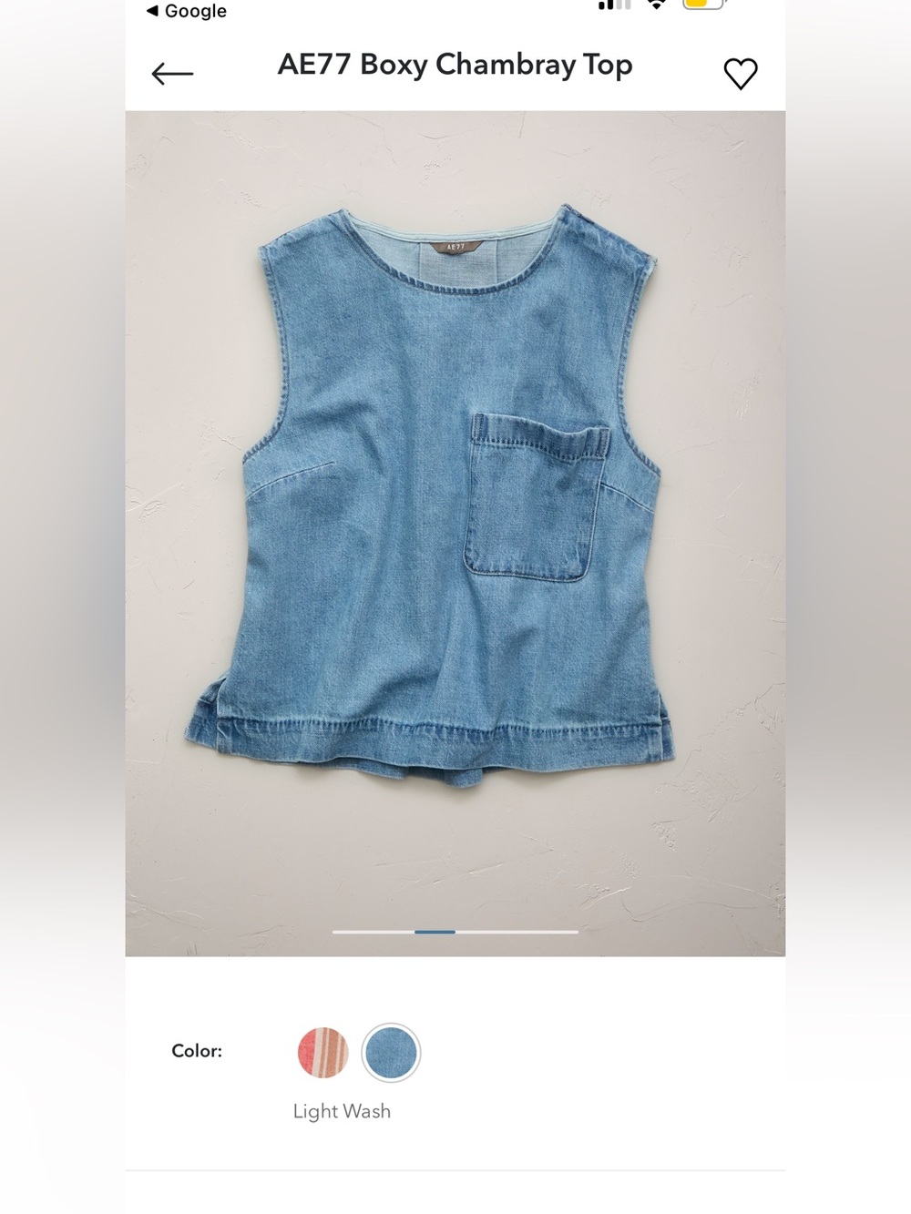 American Eagle Outfitters Light Wash Chambray Tank Top
